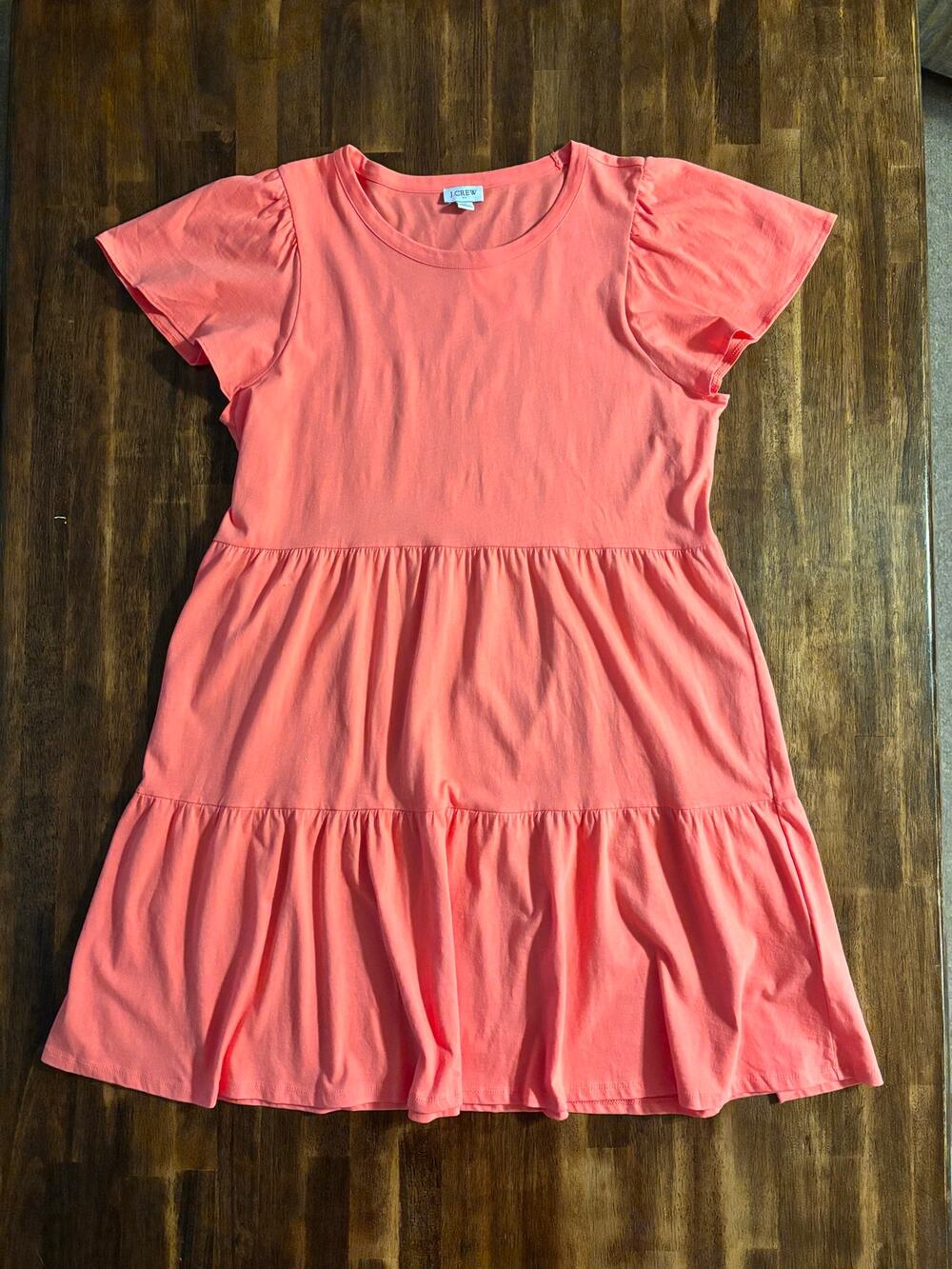 J Crew Women's Medium Dress Short Ruffle Sleeve Tiered Cotton Jersey Knit